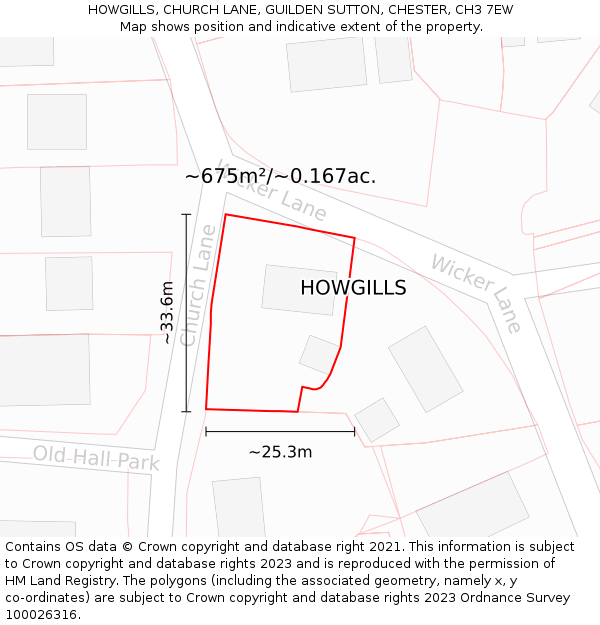 HOWGILLS, CHURCH LANE, GUILDEN SUTTON, CHESTER, CH3 7EW: Plot and title map