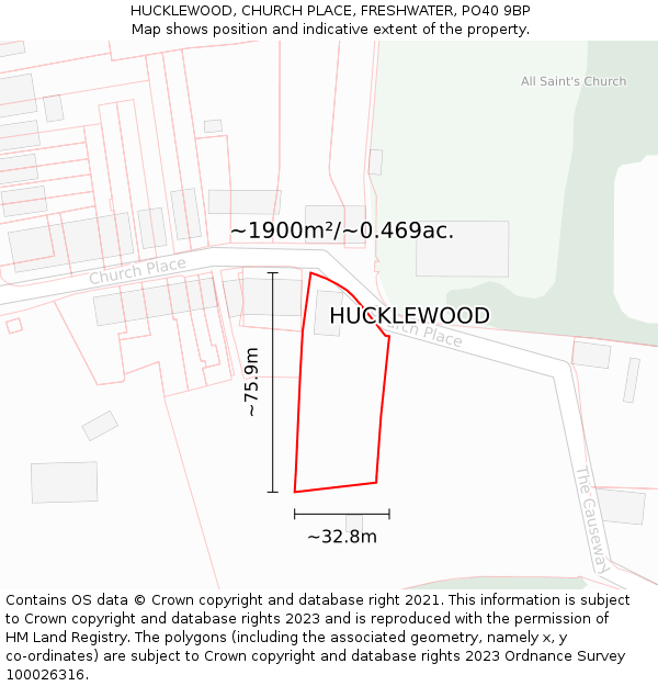 HUCKLEWOOD, CHURCH PLACE, FRESHWATER, PO40 9BP: Plot and title map