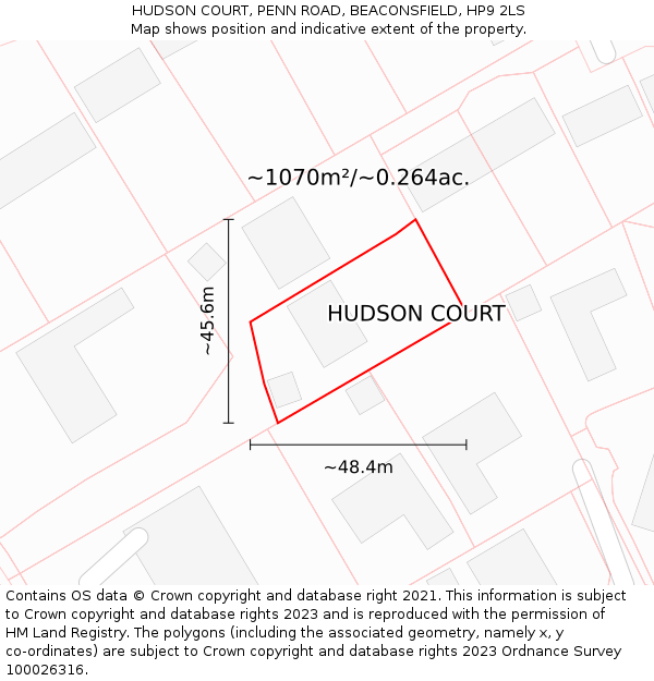 HUDSON COURT, PENN ROAD, BEACONSFIELD, HP9 2LS: Plot and title map