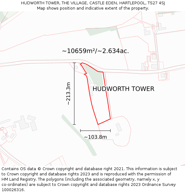 HUDWORTH TOWER, THE VILLAGE, CASTLE EDEN, HARTLEPOOL, TS27 4SJ: Plot and title map