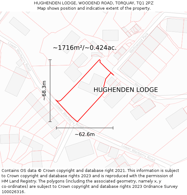 HUGHENDEN LODGE, WOODEND ROAD, TORQUAY, TQ1 2PZ: Plot and title map