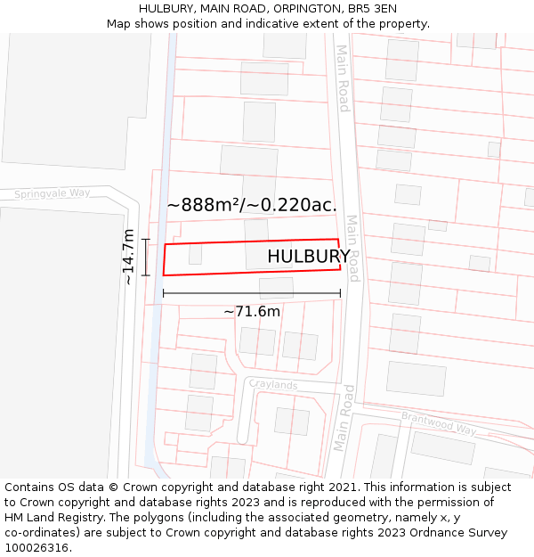 HULBURY, MAIN ROAD, ORPINGTON, BR5 3EN: Plot and title map