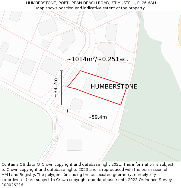 HUMBERSTONE, PORTHPEAN BEACH ROAD, ST AUSTELL, PL26 6AU: Plot and title map