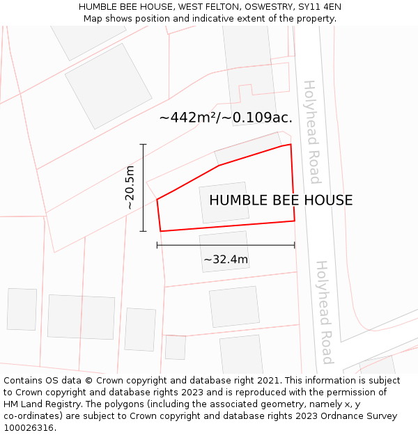 HUMBLE BEE HOUSE, WEST FELTON, OSWESTRY, SY11 4EN: Plot and title map