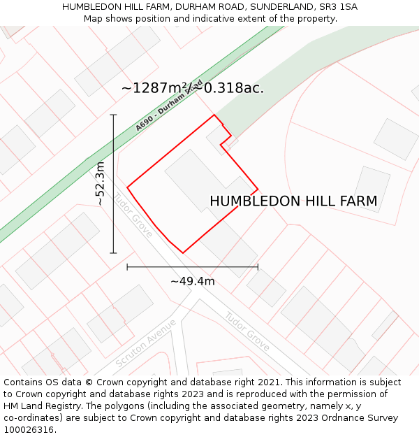 HUMBLEDON HILL FARM, DURHAM ROAD, SUNDERLAND, SR3 1SA: Plot and title map