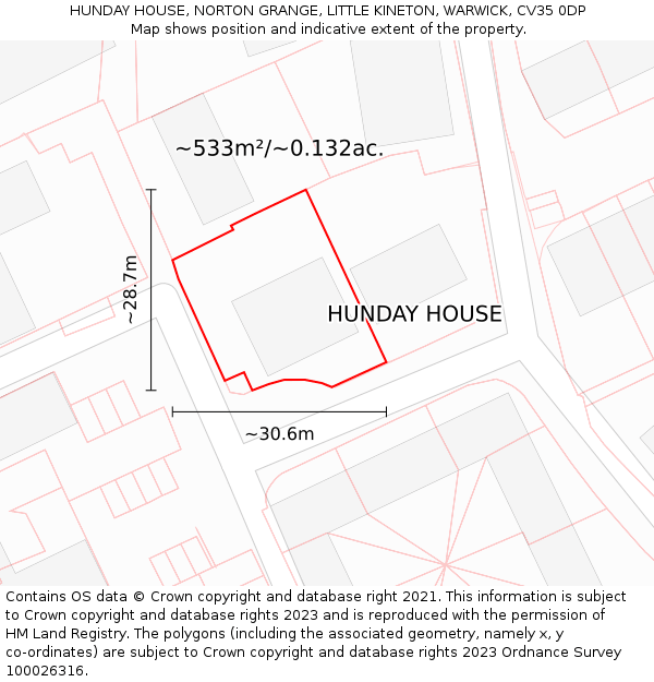 HUNDAY HOUSE, NORTON GRANGE, LITTLE KINETON, WARWICK, CV35 0DP: Plot and title map