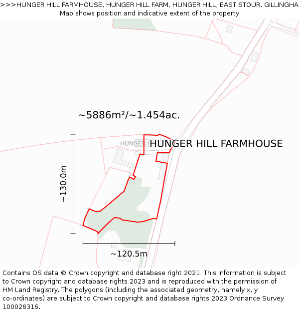 HUNGER HILL FARMHOUSE, HUNGER HILL FARM, HUNGER HILL, EAST STOUR, GILLINGHAM, SP8 5JR: Plot and title map