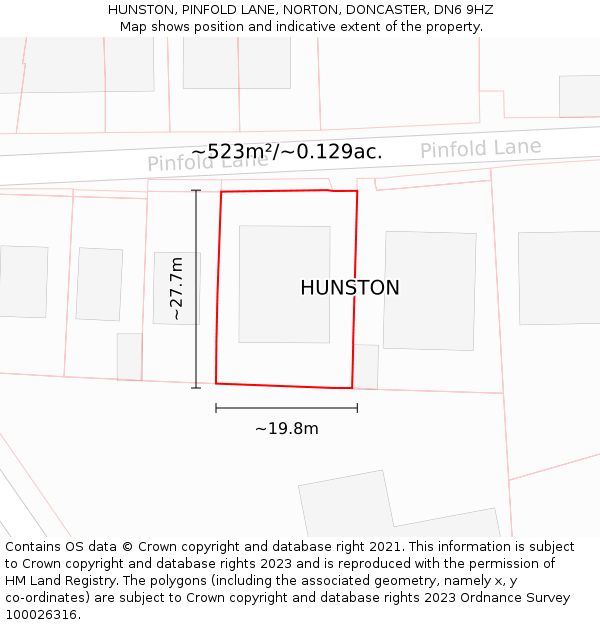 HUNSTON, PINFOLD LANE, NORTON, DONCASTER, DN6 9HZ: Plot and title map