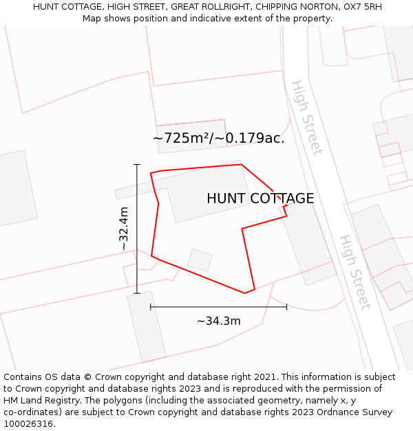 HUNT COTTAGE, HIGH STREET, GREAT ROLLRIGHT, CHIPPING NORTON, OX7 5RH: Plot and title map