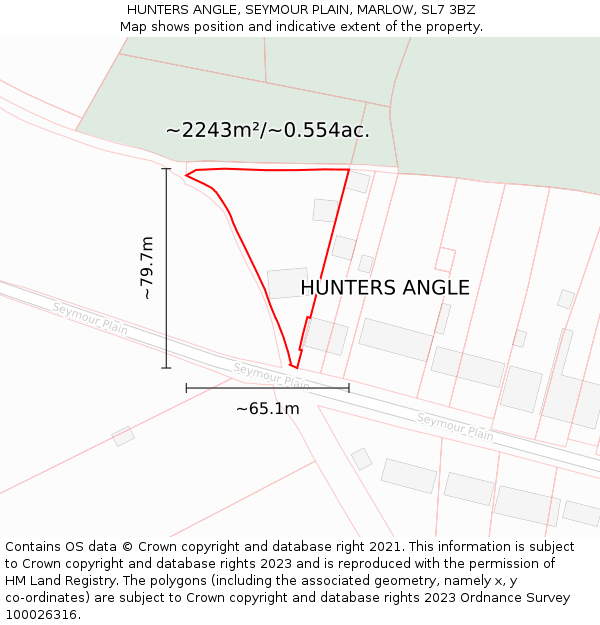 HUNTERS ANGLE, SEYMOUR PLAIN, MARLOW, SL7 3BZ: Plot and title map