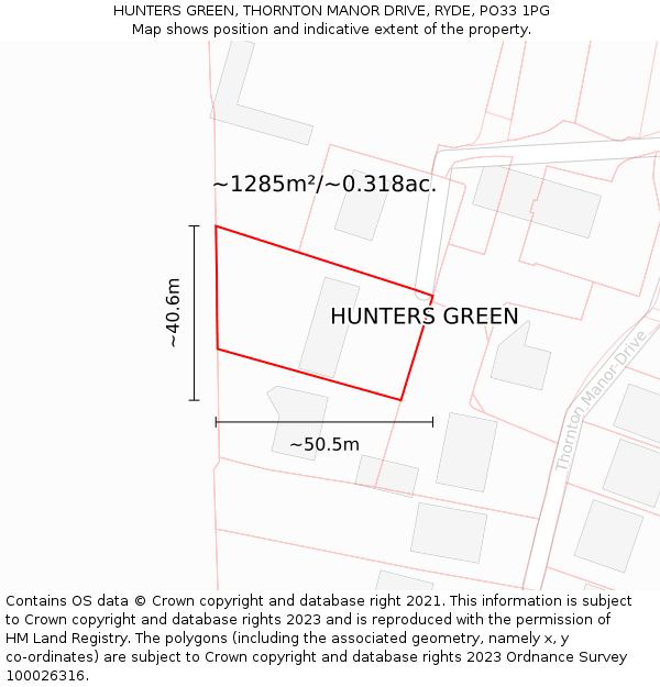 HUNTERS GREEN, THORNTON MANOR DRIVE, RYDE, PO33 1PG: Plot and title map