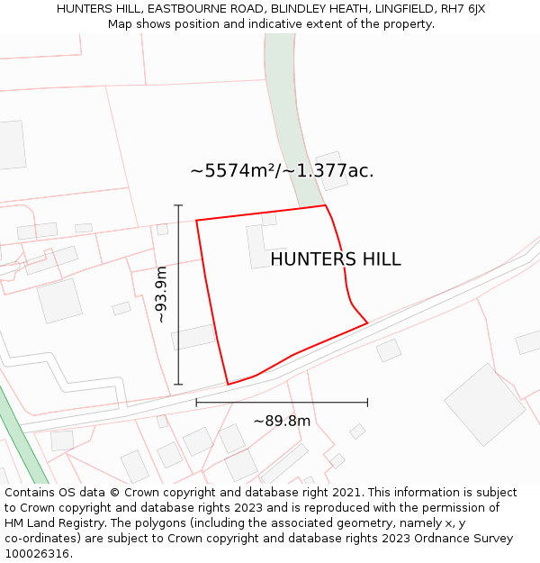 HUNTERS HILL, EASTBOURNE ROAD, BLINDLEY HEATH, LINGFIELD, RH7 6JX: Plot and title map