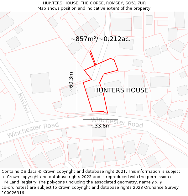 HUNTERS HOUSE, THE COPSE, ROMSEY, SO51 7UR: Plot and title map