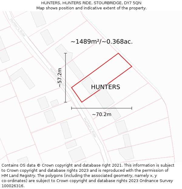 HUNTERS, HUNTERS RIDE, STOURBRIDGE, DY7 5QN: Plot and title map
