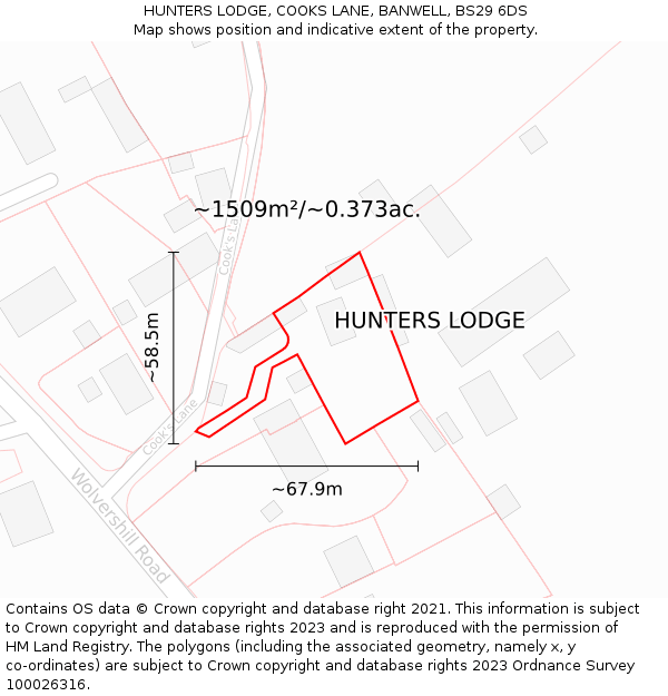 HUNTERS LODGE, COOKS LANE, BANWELL, BS29 6DS: Plot and title map