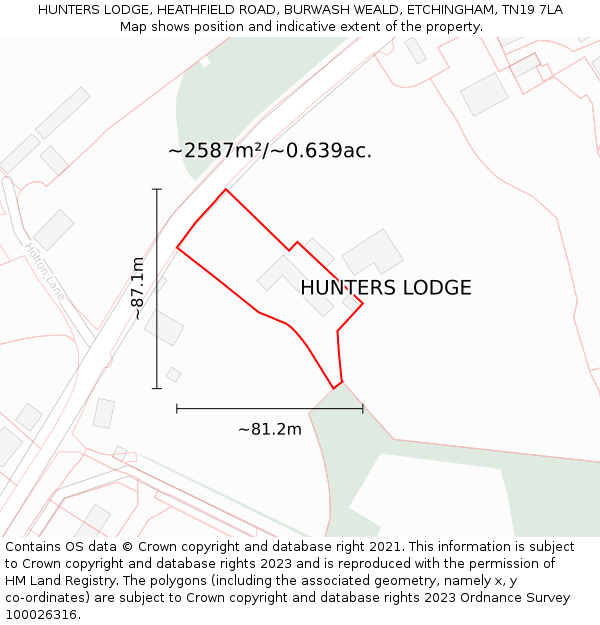 HUNTERS LODGE, HEATHFIELD ROAD, BURWASH WEALD, ETCHINGHAM, TN19 7LA: Plot and title map