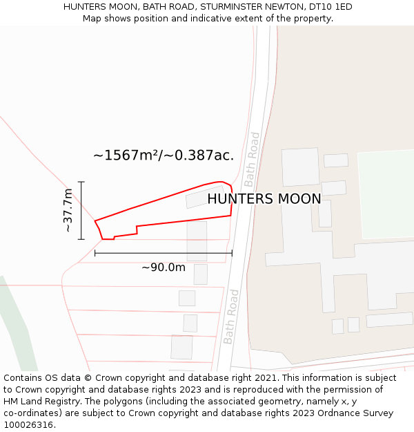 HUNTERS MOON, BATH ROAD, STURMINSTER NEWTON, DT10 1ED: Plot and title map
