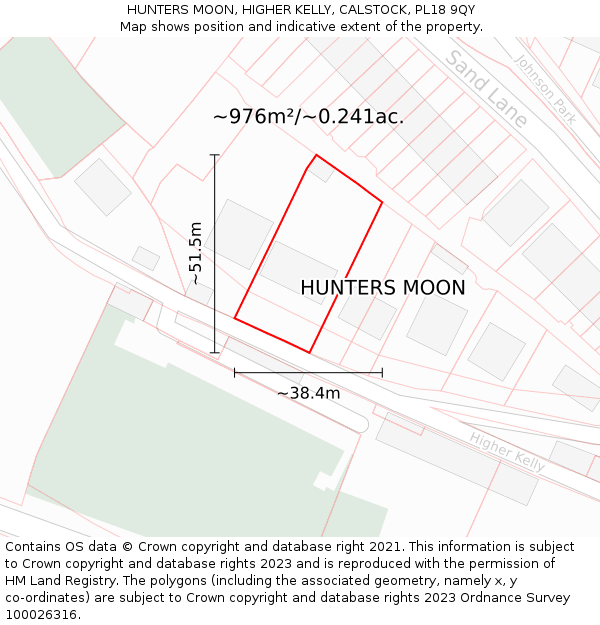 HUNTERS MOON, HIGHER KELLY, CALSTOCK, PL18 9QY: Plot and title map