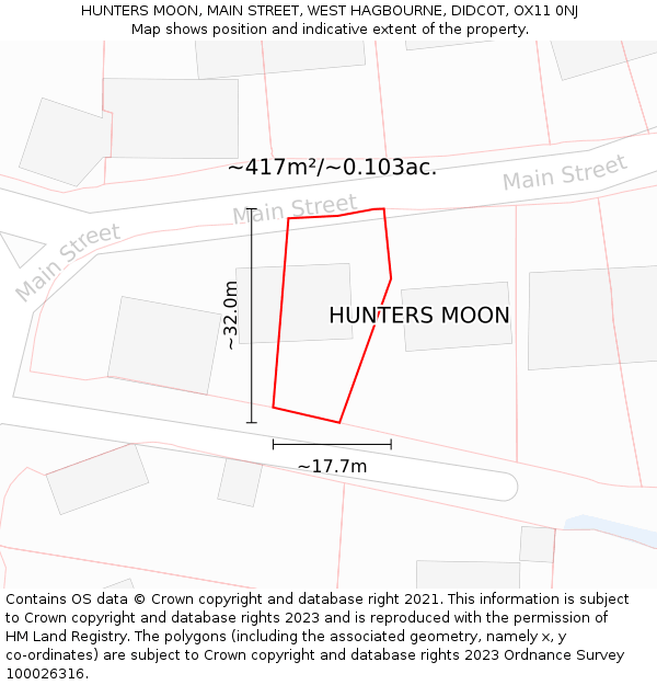 HUNTERS MOON, MAIN STREET, WEST HAGBOURNE, DIDCOT, OX11 0NJ: Plot and title map