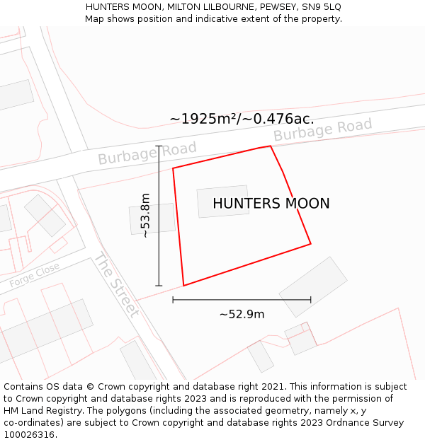 HUNTERS MOON, MILTON LILBOURNE, PEWSEY, SN9 5LQ: Plot and title map