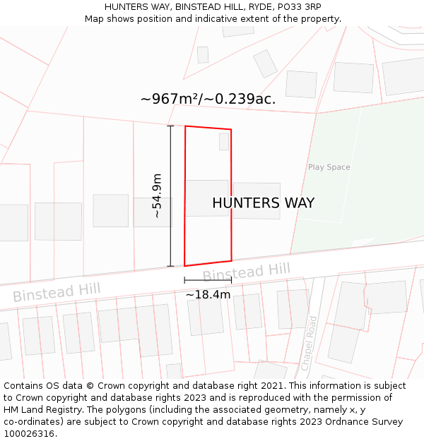 HUNTERS WAY, BINSTEAD HILL, RYDE, PO33 3RP: Plot and title map
