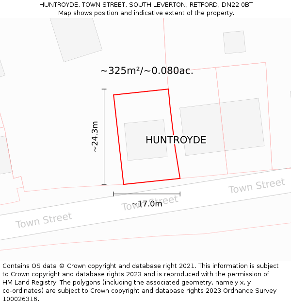 HUNTROYDE, TOWN STREET, SOUTH LEVERTON, RETFORD, DN22 0BT: Plot and title map