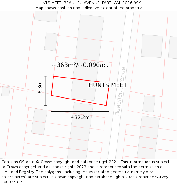HUNTS MEET, BEAULIEU AVENUE, FAREHAM, PO16 9SY: Plot and title map