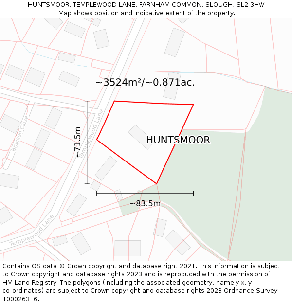 HUNTSMOOR, TEMPLEWOOD LANE, FARNHAM COMMON, SLOUGH, SL2 3HW: Plot and title map