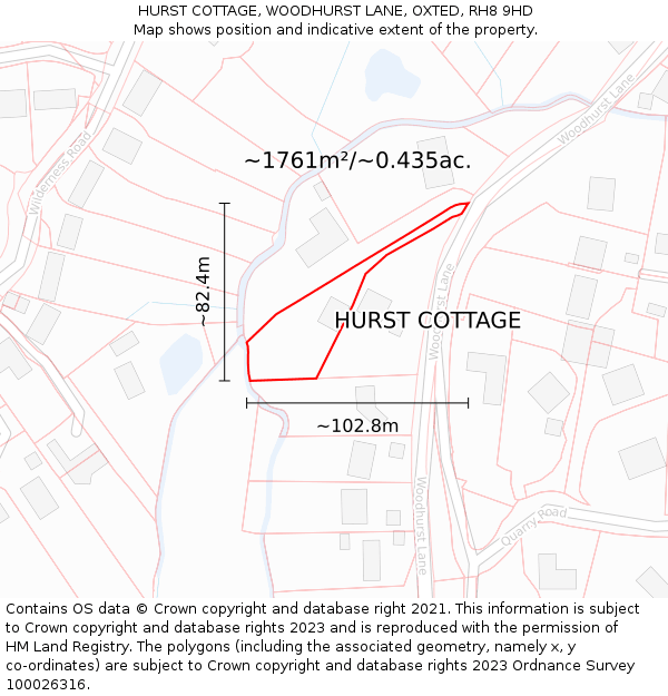 HURST COTTAGE, WOODHURST LANE, OXTED, RH8 9HD: Plot and title map