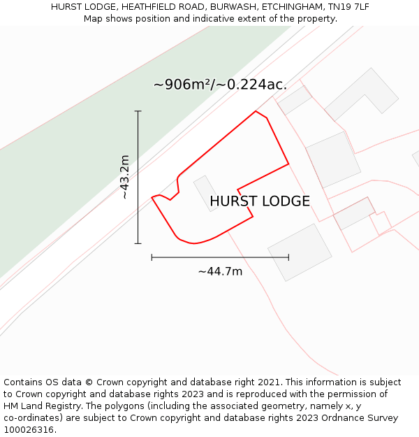 HURST LODGE, HEATHFIELD ROAD, BURWASH, ETCHINGHAM, TN19 7LF: Plot and title map