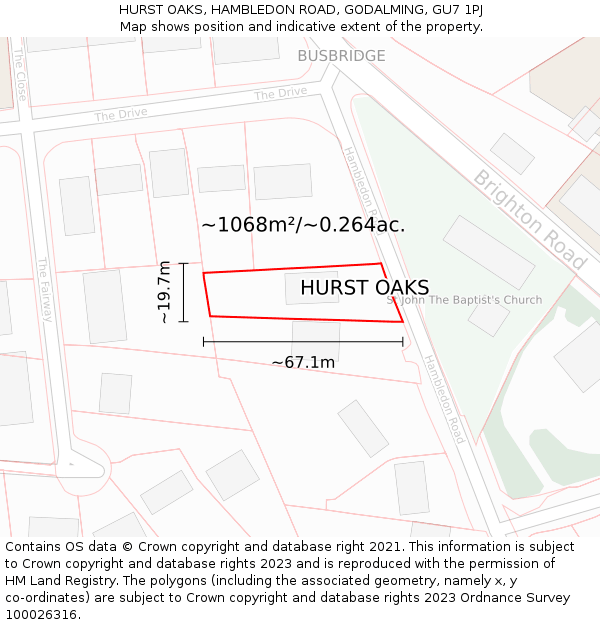HURST OAKS, HAMBLEDON ROAD, GODALMING, GU7 1PJ: Plot and title map