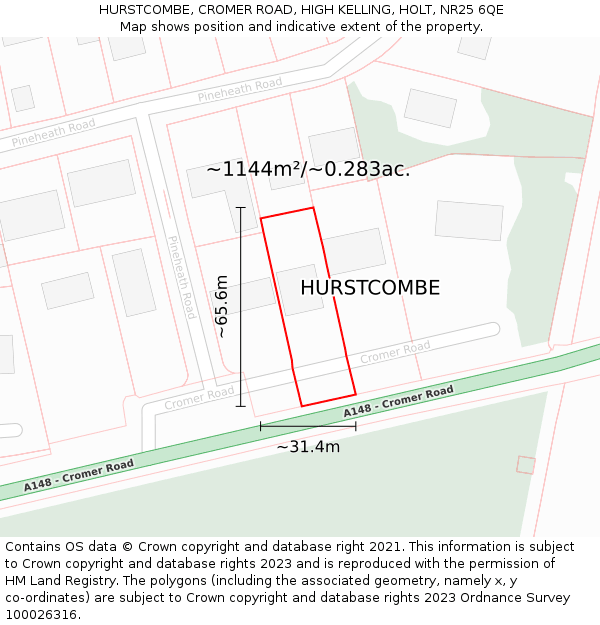 HURSTCOMBE, CROMER ROAD, HIGH KELLING, HOLT, NR25 6QE: Plot and title map