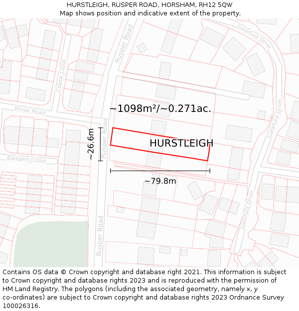 HURSTLEIGH, RUSPER ROAD, HORSHAM, RH12 5QW: Plot and title map