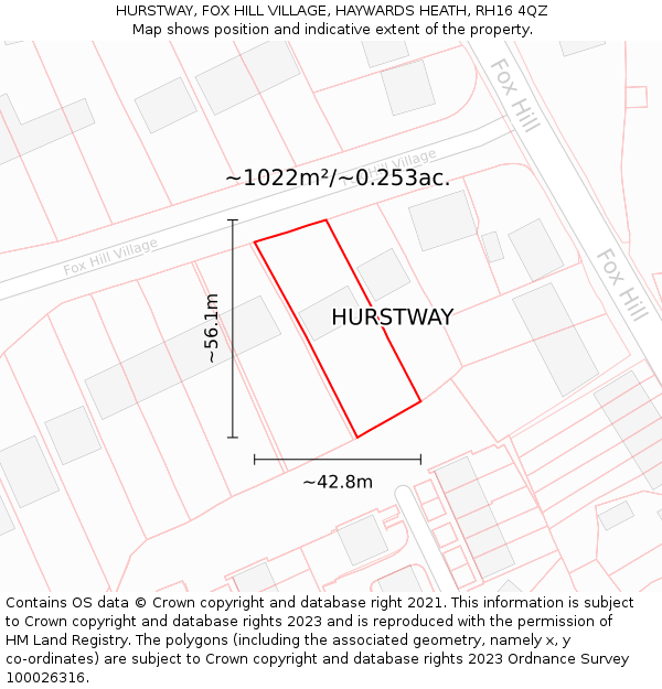 HURSTWAY, FOX HILL VILLAGE, HAYWARDS HEATH, RH16 4QZ: Plot and title map