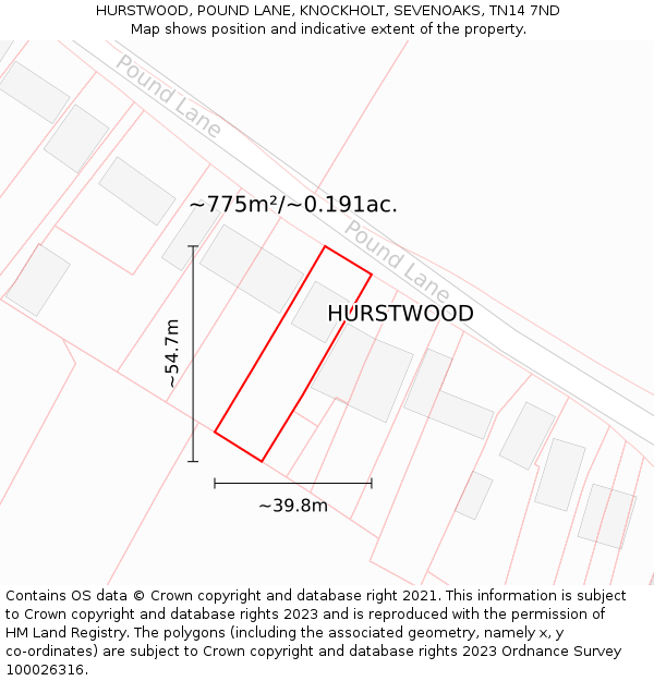 HURSTWOOD, POUND LANE, KNOCKHOLT, SEVENOAKS, TN14 7ND: Plot and title map