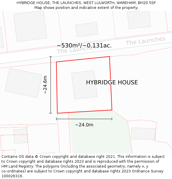HYBRIDGE HOUSE, THE LAUNCHES, WEST LULWORTH, WAREHAM, BH20 5SF: Plot and title map