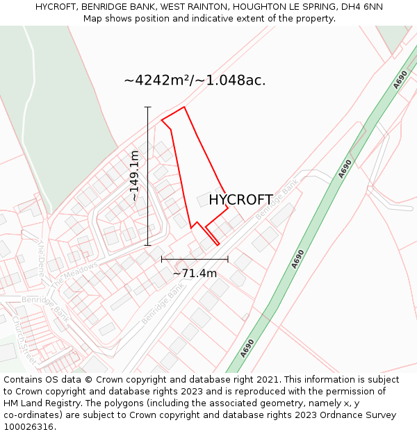 HYCROFT, BENRIDGE BANK, WEST RAINTON, HOUGHTON LE SPRING, DH4 6NN: Plot and title map