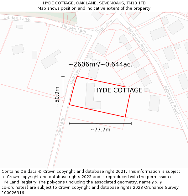 HYDE COTTAGE, OAK LANE, SEVENOAKS, TN13 1TB: Plot and title map
