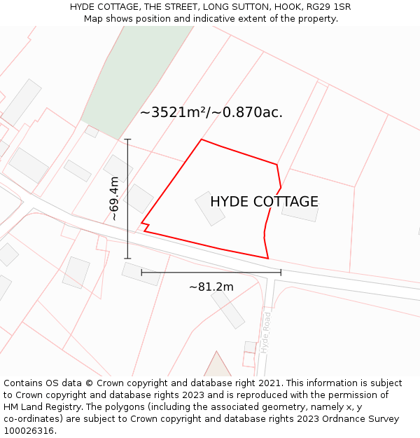 HYDE COTTAGE, THE STREET, LONG SUTTON, HOOK, RG29 1SR: Plot and title map