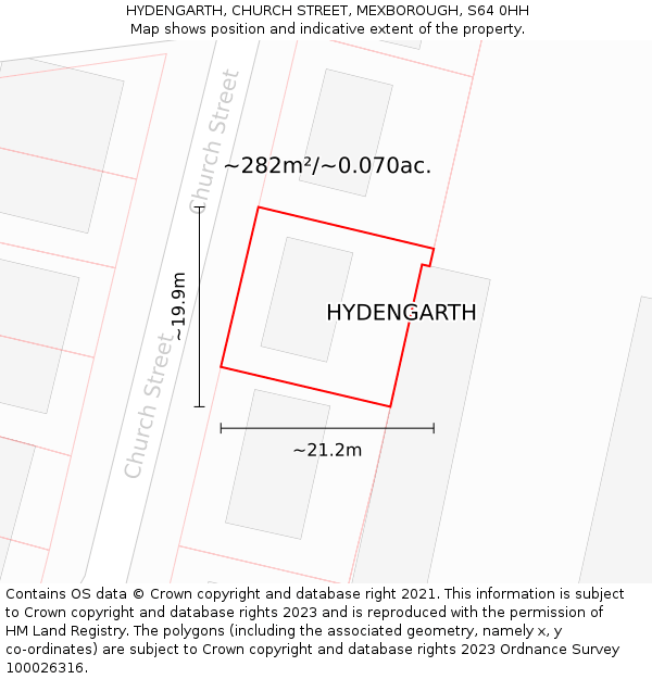 HYDENGARTH, CHURCH STREET, MEXBOROUGH, S64 0HH: Plot and title map