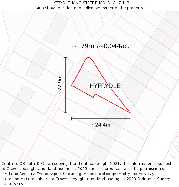 HYFRYDLE, KING STREET, MOLD, CH7 1LB: Plot and title map