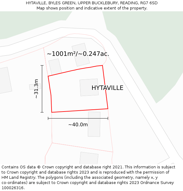 HYTAVILLE, BYLES GREEN, UPPER BUCKLEBURY, READING, RG7 6SD: Plot and title map