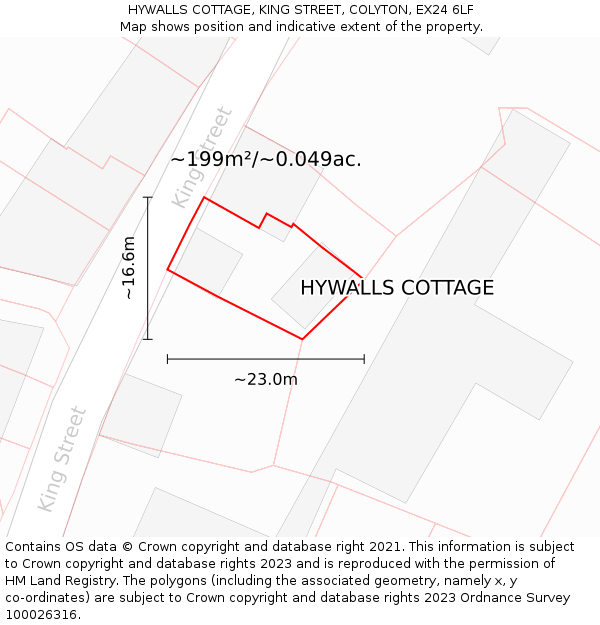 HYWALLS COTTAGE, KING STREET, COLYTON, EX24 6LF: Plot and title map