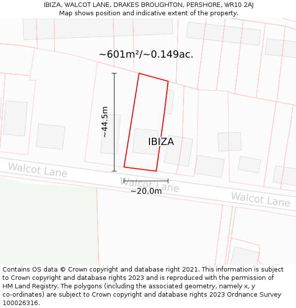 IBIZA, WALCOT LANE, DRAKES BROUGHTON, PERSHORE, WR10 2AJ: Plot and title map