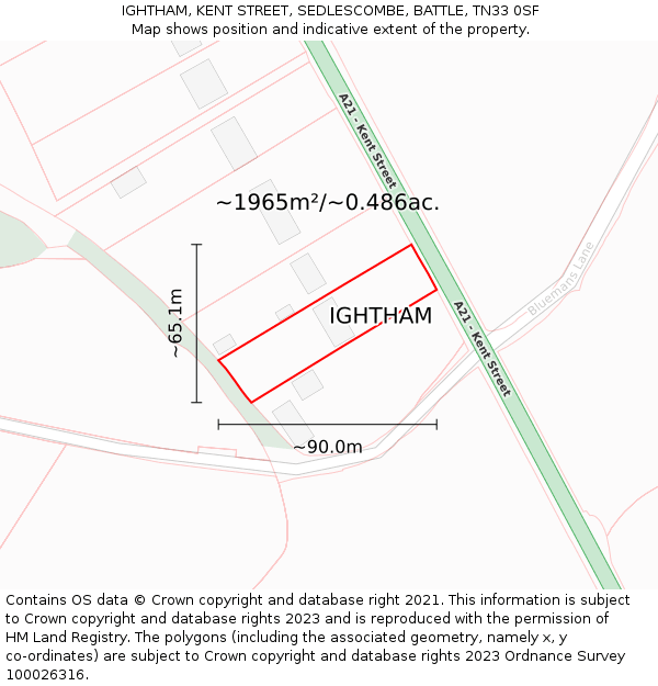 IGHTHAM, KENT STREET, SEDLESCOMBE, BATTLE, TN33 0SF: Plot and title map