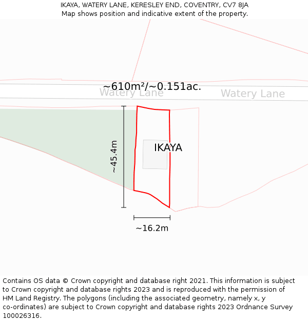 IKAYA, WATERY LANE, KERESLEY END, COVENTRY, CV7 8JA: Plot and title map