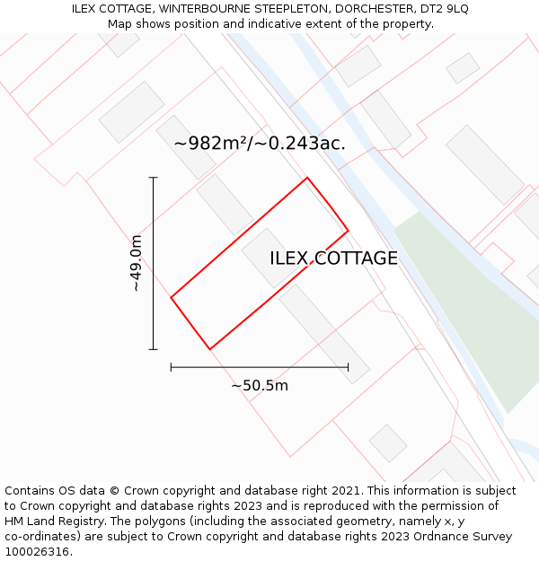 ILEX COTTAGE, WINTERBOURNE STEEPLETON, DORCHESTER, DT2 9LQ: Plot and title map