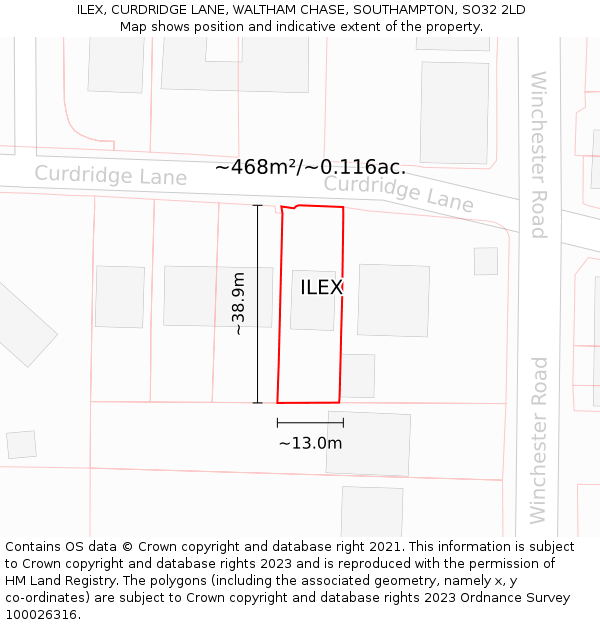 ILEX, CURDRIDGE LANE, WALTHAM CHASE, SOUTHAMPTON, SO32 2LD: Plot and title map