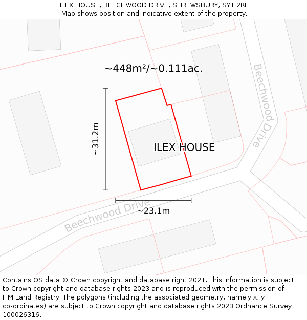 ILEX HOUSE, BEECHWOOD DRIVE, SHREWSBURY, SY1 2RF: Plot and title map