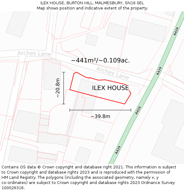 ILEX HOUSE, BURTON HILL, MALMESBURY, SN16 0EL: Plot and title map